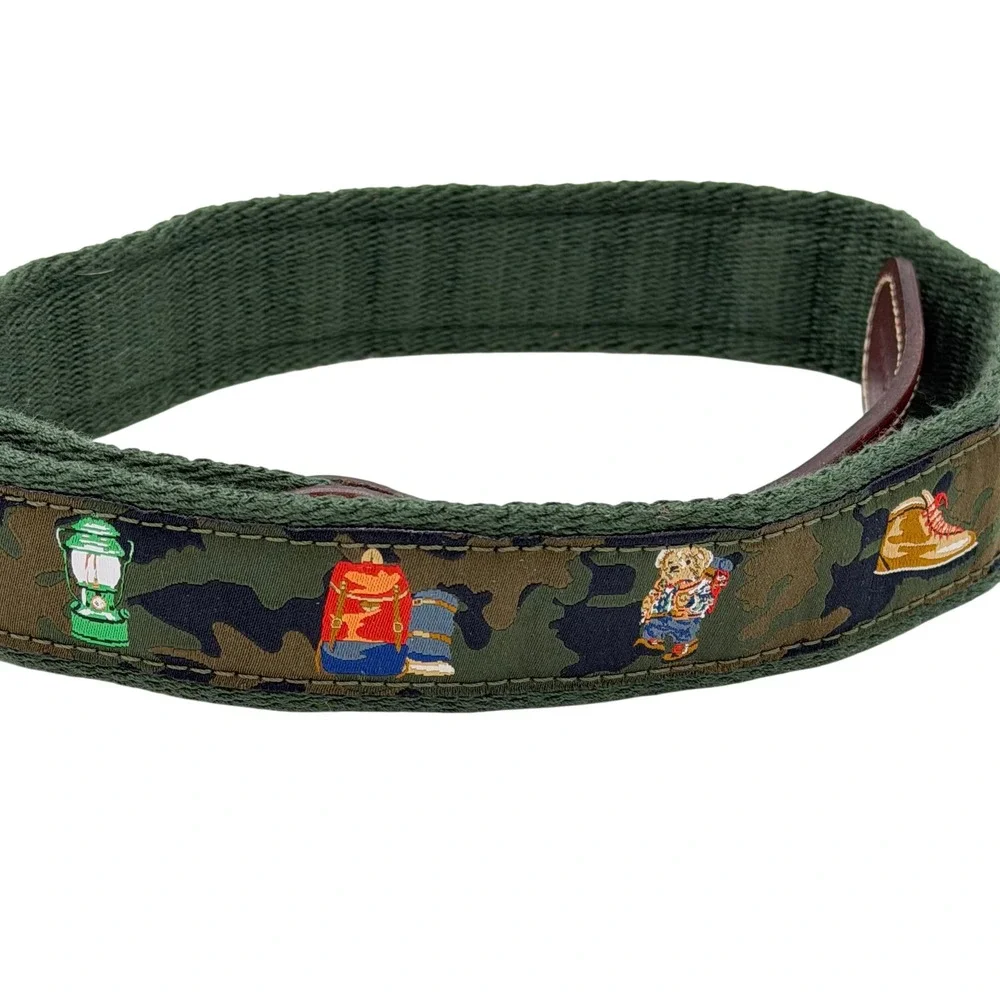 Polo Ralph Lauren Kids Camo Embroidered Hiking Polo Bear Canvas Leather Belt L